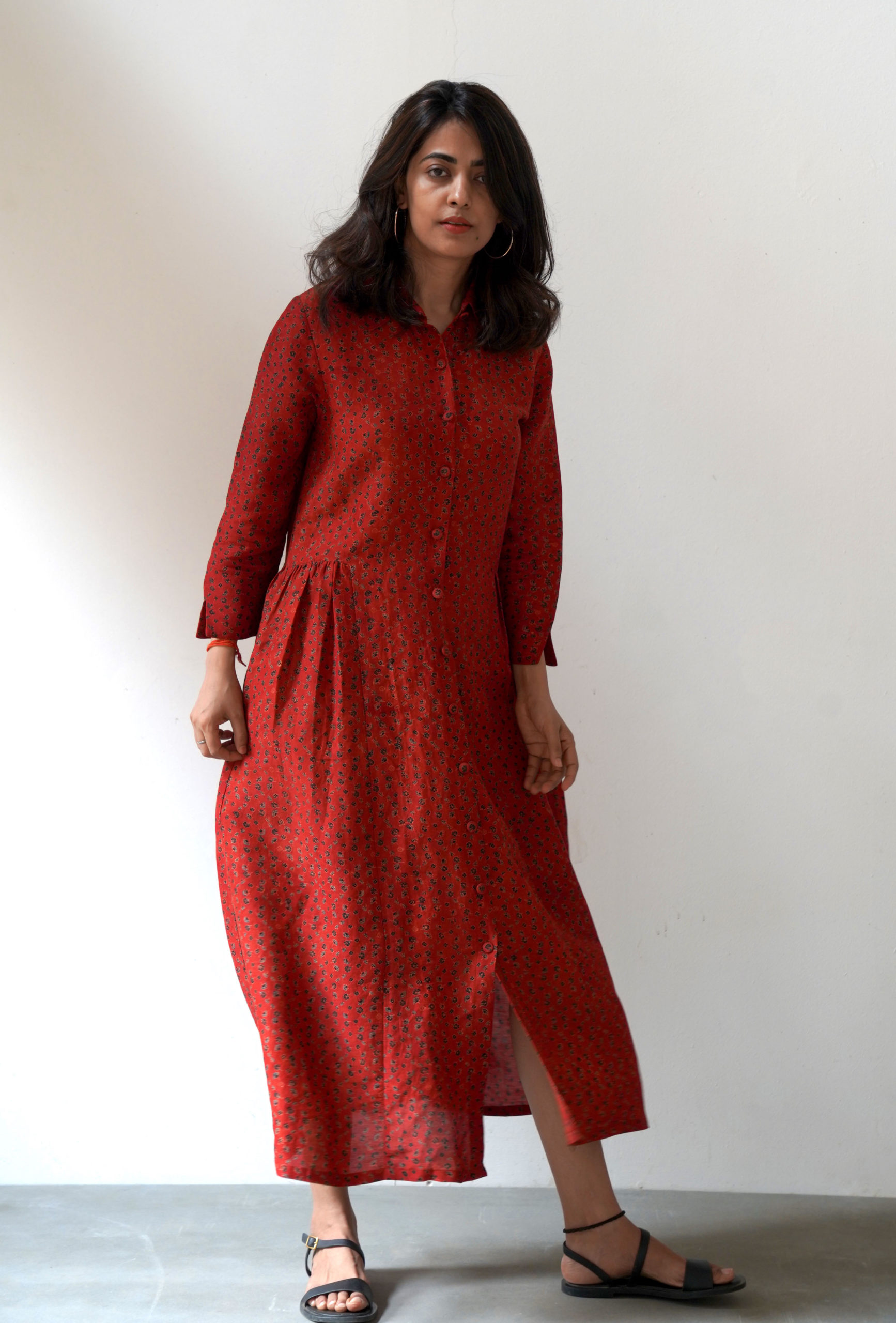 Red Hand Block Printed Cotton Slub Dress – Ambrosia-india