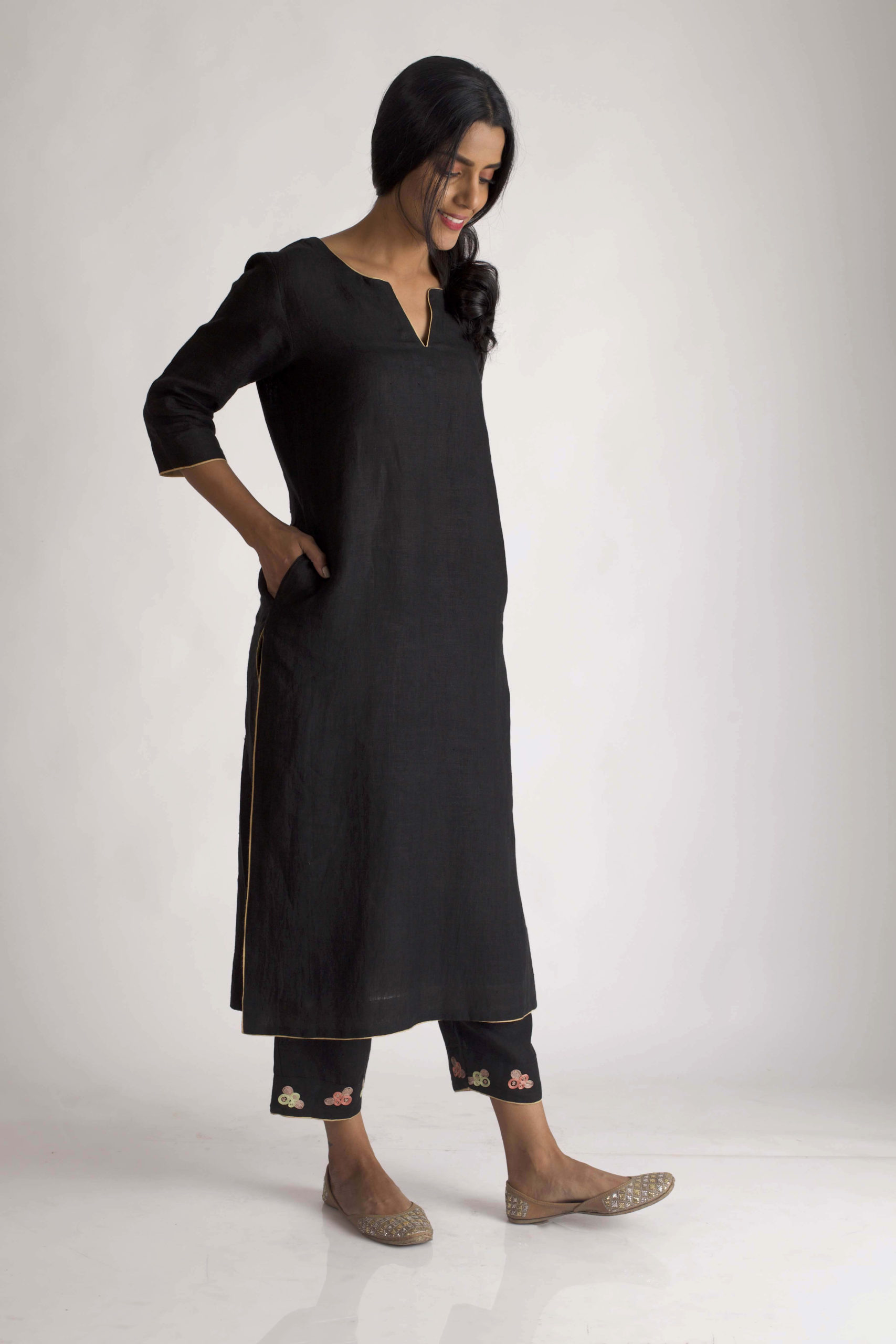Black Linen Kurta and Pants (Set) – Ambrosia-india